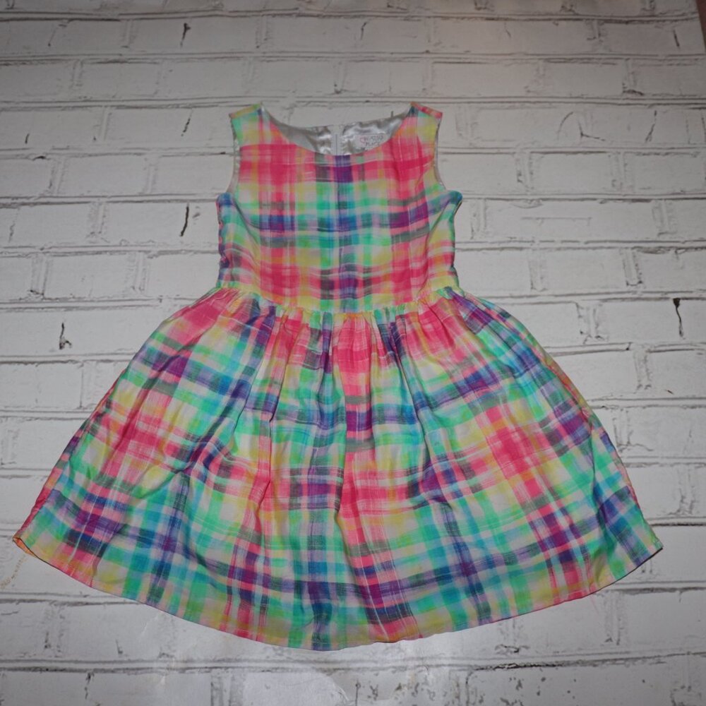 🌈🎀 1989 PLACE Sleeveless Plaid Dress – Size 4T · Rainbow Check · Party-Ready